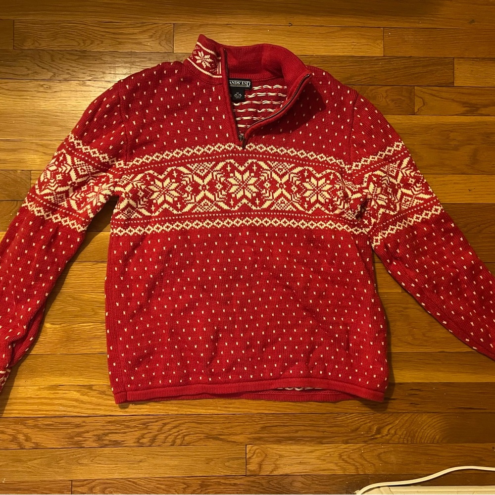 Lands End Size M Winter Red Snow Sweater